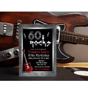 60 Rocks Rockstar Gitaar 60ste Verjaardagsuitnodig Kaart