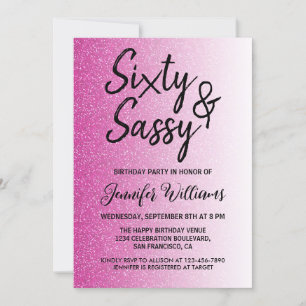 60 Sassy Hot Pink Glitter 60th Birthday Kaart