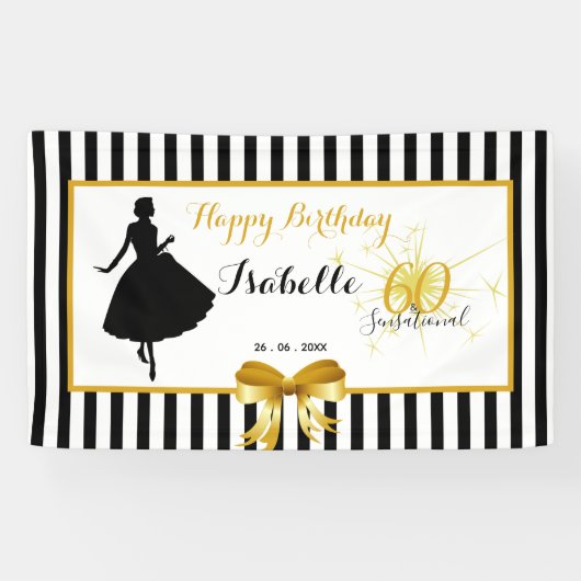 60 & SENSATIONAL Birthday Black/White horizontaal Spandoek (Horizontaal)
