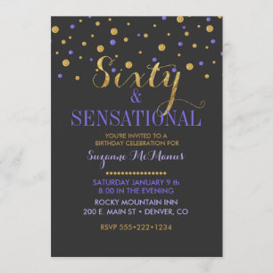 60 & Sensationele Paarse & Gouden Confetti Stippen Kaart