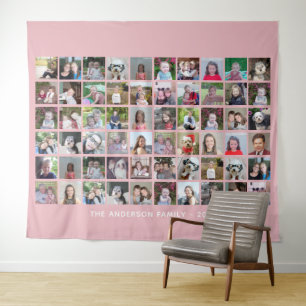 60 Square Photo Collage met Tekst - wazig roze Wandkleed