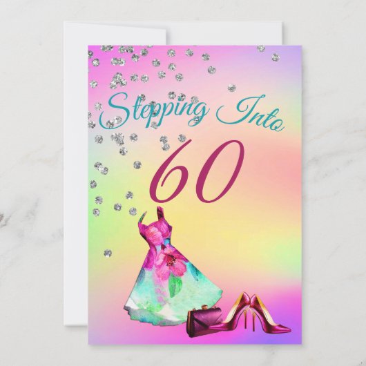 60 Stap in elegante glitter kleurrijke verjaardag Kaart (Achterkant)