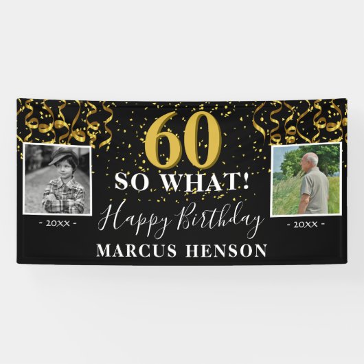 60 Wat vóór na foto 60e verjaardag Spandoek (Horizontaal)