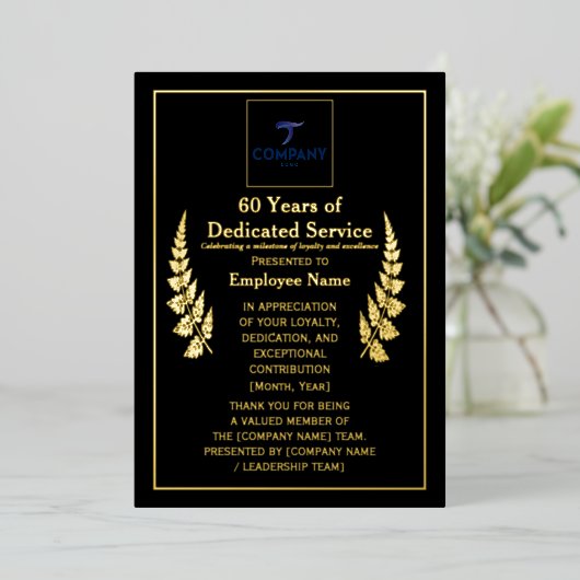 60 Years of Dedicated Service Award Custom Foil Folie Feestdagenkaart (Staand Voorkant)