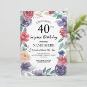 60e 50e 40e 30e verjaardagsfeest Bloemen Uitnodige Kaart (Staand voorkant)