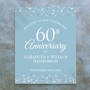60e Anniversaire Amour Coeurs Confetti Affiche de 