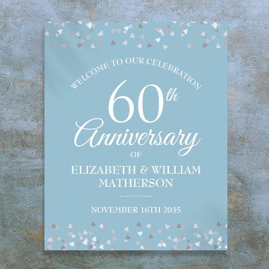 60e Anniversaire Amour Coeurs Confetti Affiche de 