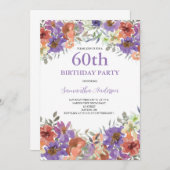 60e anniversaire Aquarelle Invitation florale (Devant / Derrière)