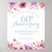 60e anniversaire Aquarelle Rose Affiche de bienven (Devant)