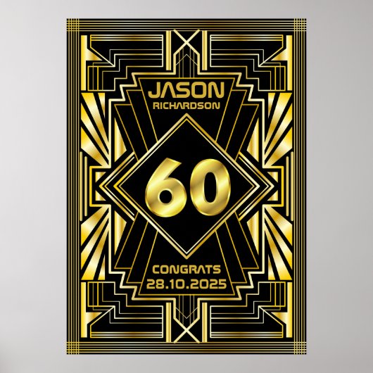 60e anniversaire Art Déco Gold Black Great Gatsby (Devant)