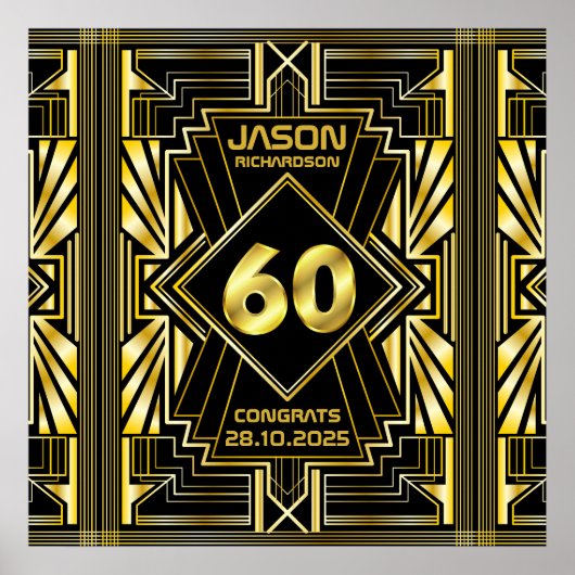 60e anniversaire Art Déco Gold Black Great Gatsby (Devant)