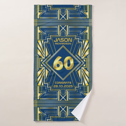 60e anniversaire Art Déco Gold Blue Great Gatsby (Serviette de bain)