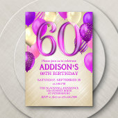 60e anniversaire Ballons roses Invitation