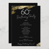60e anniversaire Black and Gold Menu Invitation (Devant / Derrière)