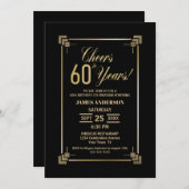 60e anniversaire Black and Gold Party Invitation (Devant / Derrière)