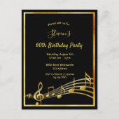 60e anniversaire Black gold music notes invitation (Devant)