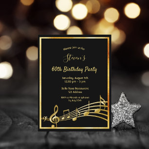 60e anniversaire Black gold music notes invitation