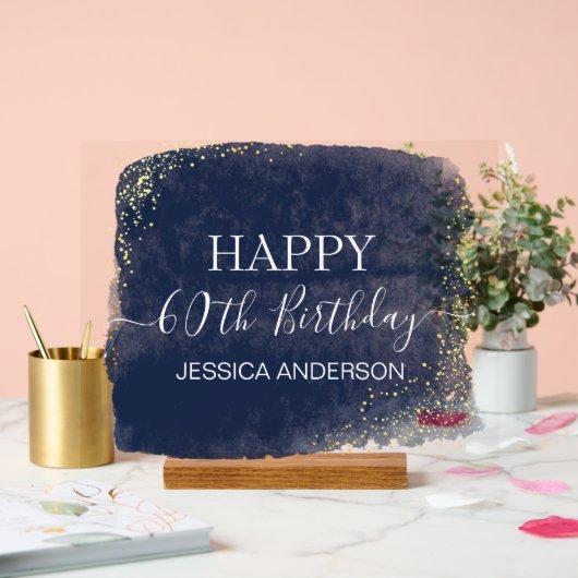 60e Anniversaire Bleu Or Aquarelle claire (Mariage)