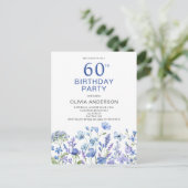 60e anniversaire Blue Floral Invitation (Debout devant)