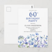60e anniversaire Blue Floral Invitation (Devant / Derrière)