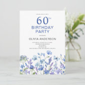 60e anniversaire Blue Floral Invitation (Debout devant)