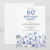 60e anniversaire Blue Floral Invitation (Devant / Derrière)