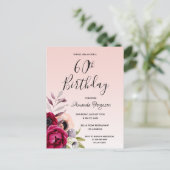 60e anniversaire bourgogne rose invitation florale (Debout devant)