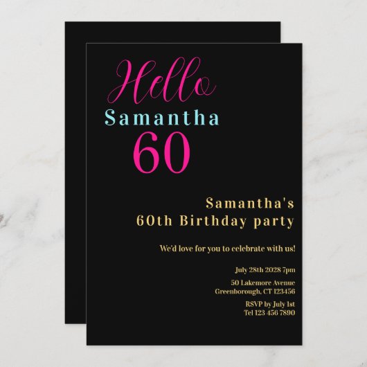 60e anniversaire Bright Colours Party Invitation (Devant / Derrière)
