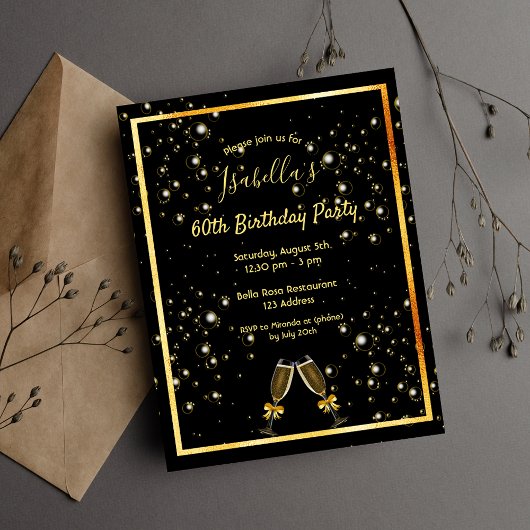 60e anniversaire bulles d'or noir invitation