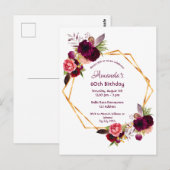 60e anniversaire burgundy invitation à l'or floral (Devant / Derrière)