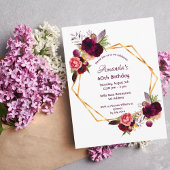 60e anniversaire burgundy invitation florale blanc