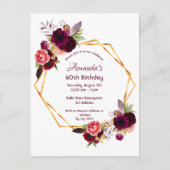 60e anniversaire burgundy invitation florale blanc (Devant)