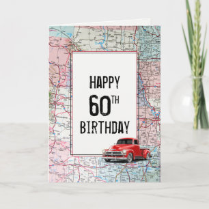 60e anniversaire Camion rouge Retro sur la carte