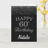 60e anniversaire Carte de Parties scintillant noir (Fleur jaune)
