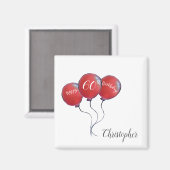 60e anniversaire de ballons rouges aimant (Recto/Verso)