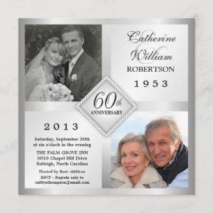 60e anniversaire de diamant d'argent Invitations p