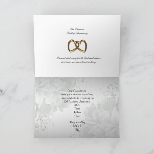 60e anniversaire de fête invitation roses blanches (Intérieur)