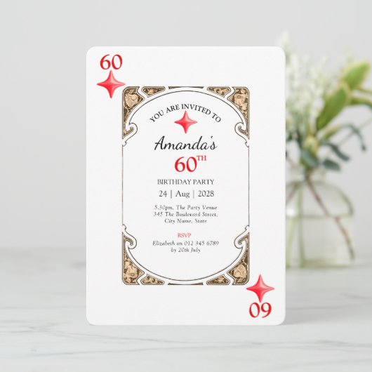 60e anniversaire Diamond Playing Card Invitation (Debout devant)