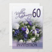 60e anniversaire du Mariage Invitation Fleurs bleu (Devant / Derrière)