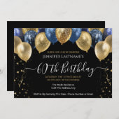 60e anniversaire fête Bleu et or Invitation (Devant / Derrière)