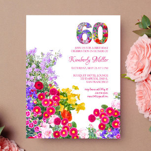 60e anniversaire fête fleurie invitation moderne