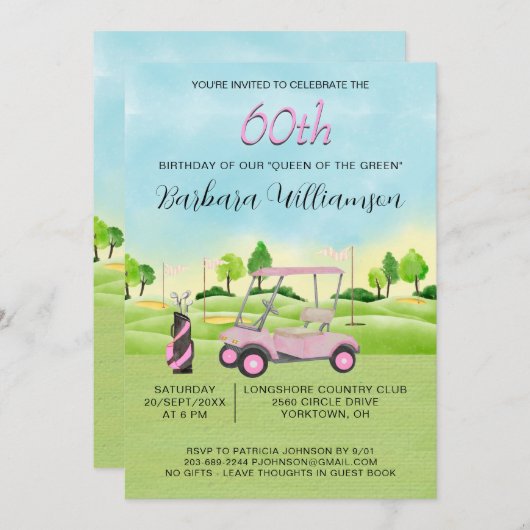 60e Anniversaire Fête Lady Golfer Thème Invitation (Devant / Derrière)