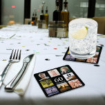 60e anniversaire fête photo collage mec noir<br><div class="desc">Un dessous de verre pour une fête du 60e anniversaire pour un type,  célébrant sa vie avec un collage de 8 de vos propres photos. Modèles pour l'âge de 60 ans et une date. Date de naissance ou date de la fête. Lettres de couleur blanche. Arrière - plan noir.</div>