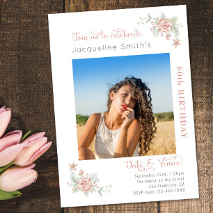60e anniversaire Floral Photo Invitation