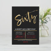 60e anniversaire Gold Black Party Invitation (Debout devant)