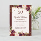 60e anniversaire Gold Bourgogne Floral Invitation (Debout devant)