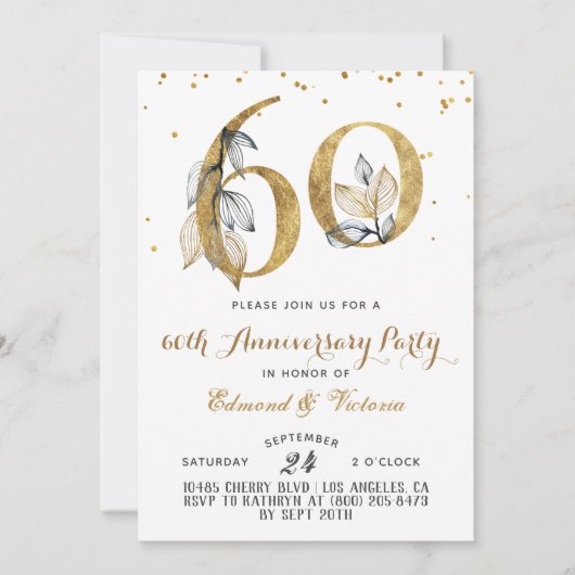60e anniversaire Gold Floral Invitation (Devant)