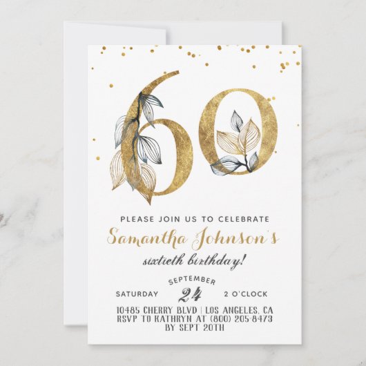 60e anniversaire Gold Floral Invitation (Devant)