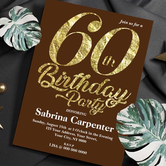 60e anniversaire Invitation avec effet or