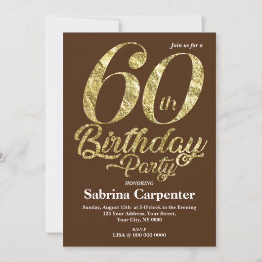 60e anniversaire Invitation avec effet or (Devant)